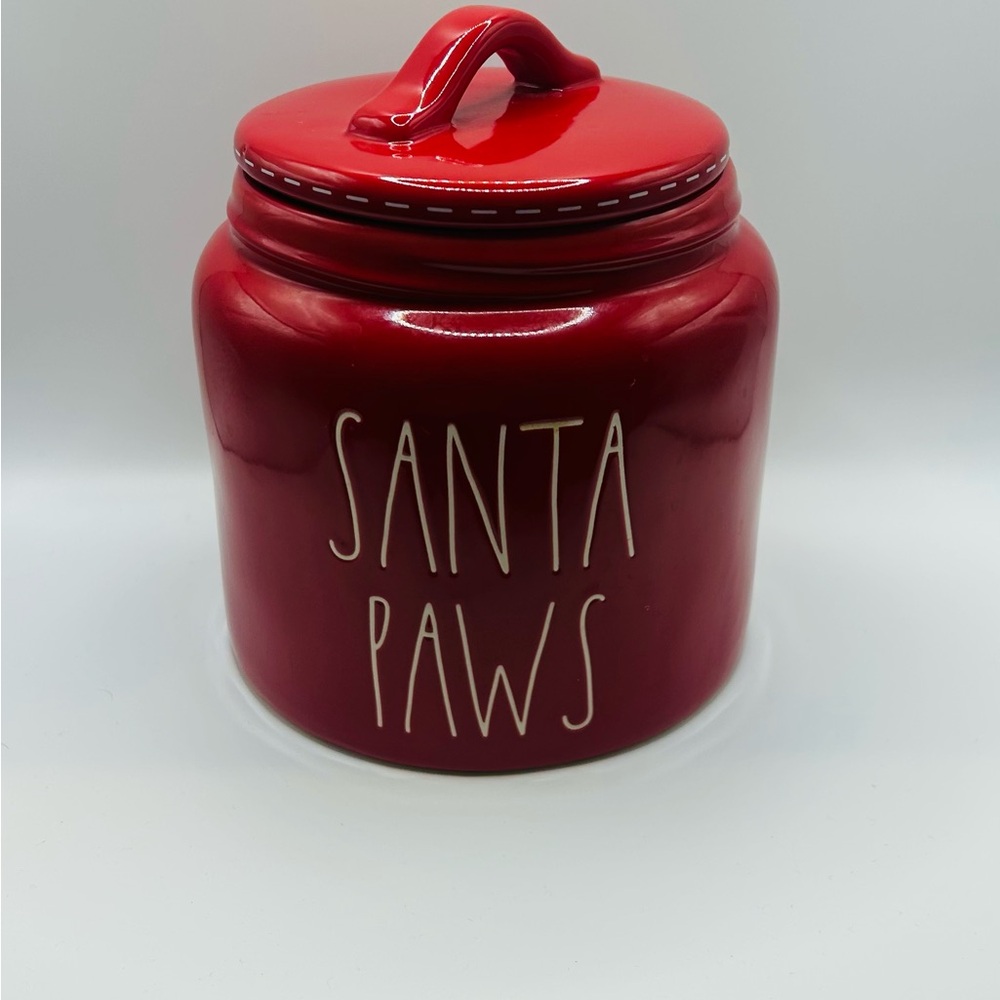 Rae Dunn Red Santa Paws Ceramic Jar